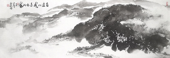 谷凤羽作品《身边的云 远方的家》  规格：40×140cm
